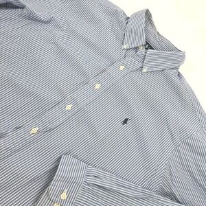 Vintage Ralph Lauren Shirt Men 17.5 Blue Pin Striped Button Down Classic Fit 90s